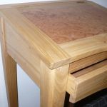 Writing desk in Cherry and Burr Maple panel - close up of the drawer doveta